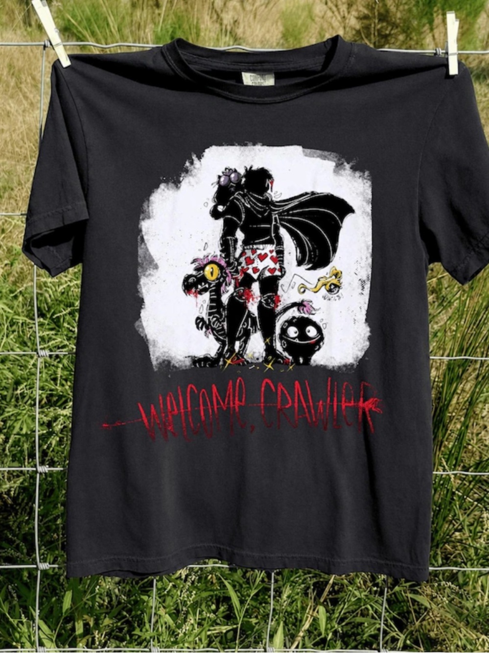 Black Short Sleeve Tee with Welcome Crawler Graphic